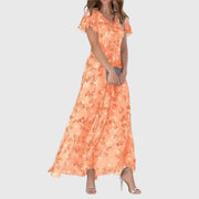 Dames Maxi Jurk Bloemenprint V-hals - Zomerjurk Lange Lengte