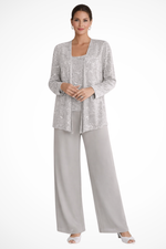 Dames Driedelig Pak met Pailletten en Kant - Wide Leg Broek Gala Outfit