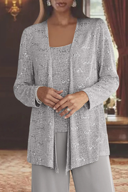 Dames Driedelig Pak met Pailletten en Kant - Wide Leg Broek Gala Outfit