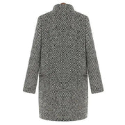 Dames Tijdloze Wolmix Jas – Lange Fit, Zwart, Perfect voor Herfst en Winter