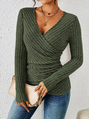 Dames V-hals Top – Zachte Stof, Lange Mouwen, Casual Blouse voor Dagelijks Gebruik