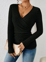 Dames V-hals Top – Zachte Stof, Lange Mouwen, Casual Blouse voor Dagelijks Gebruik