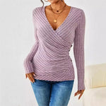 Dames V-hals Top – Zachte Stof, Lange Mouwen, Casual Blouse voor Dagelijks Gebruik