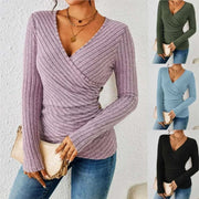 Dames V-hals Top – Zachte Stof, Lange Mouwen, Casual Blouse voor Dagelijks Gebruik