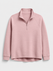 Dames Trui met Korte Rits - Geribbelde Ottoman Pullover