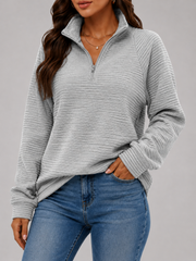Dames Trui met Korte Rits - Geribbelde Ottoman Pullover
