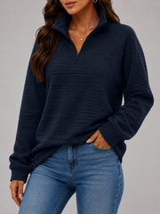 Dames Trui met Korte Rits - Geribbelde Ottoman Pullover