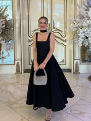 Dames Jurk – Mouwloos – A-lijn Midi – Vierkante Hals – Elegante Tailleaccentuatie