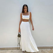 Mette | Dames Set Top en Plissé Maxi Rok – Slim Fit Gebreide Crop Top – Zachte Stretchstof