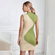 Coen | Dames Bodycon Mini Jurk – Mouwloos, Ribgebreid Stretch, Wavy Colorblock Design