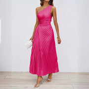 Christine | Dames Maxi Jurk – Eén Schouder, Elegante Pasvorm, Ruches Taille, Cut-Out Detail
