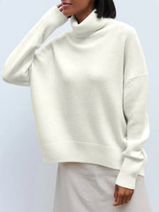 Dames Zacht Gebreide Coltrui – Hoge Hals, Casual Trui voor Herfst/Winter