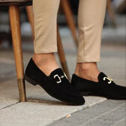 Heren Suède Loafers Instapper – Formele Herenschoenen met Goudkleurig Detail