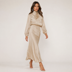 Dames Hoge Taille Midi Jurk – Effen, Casual, Geschikt voor Avondkleding