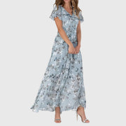 Dames Maxi Jurk Bloemenprint V-hals - Zomerjurk Lange Lengte