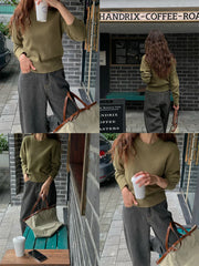 Groene Sweater | Dames gebreide trui met losvallende pasvorm en warme stof