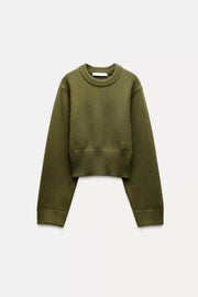 Groene Sweater | Dames gebreide trui met losvallende pasvorm en warme stof