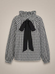 Dames Getailleerde Blouse – Met Hoge Kraag en Strik, Geschikt voor Werk en Dagelijks Gebruik