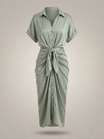 Dames Getailleerde Midi Jurk – Met Taille Strik en Knoopsluiting, Geschikt voor Casual en Werk