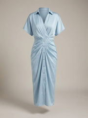 Dames Getailleerde Midi Jurk – Met Taille Strik en Knoopsluiting, Geschikt voor Casual en Werk