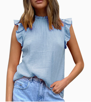 Isabelle | Dames T-shirt – Relaxed Fit – Geplooide Hals & Ruchemouwen – Natuurlijke Vezels