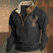 Heren Half-Zip Sweater met Fleecekraag en Hertenborduursel