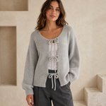 Donna Trui | Dames gebreide trui met strik en romantische lantern mouwen