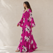 Dames V-Hals Maxi Jurk – Comfortabel, Bloemenprint, Geschikt voor Dag- en Avondkleding