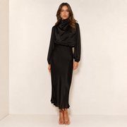 Dames Hoge Taille Midi Jurk – Effen, Casual, Geschikt voor Avondkleding