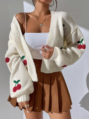 Dames Cardigan van Merinowol en Kasjmier met Speelse Kersenprint voor Zomeravonden