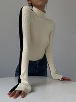 Sienna Gebreide Top | Dames tweekleurige dubbelzijdige top met lange mouwen