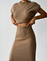 Taffy knit set dames | Gebreide feestset met cardigan en rok in elegante stijl