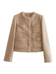 Beige Tweed Jasje | Dames jasje met gouden knopen en tijdloze elegantie