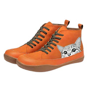 Dames Enkellaarzen met Kattenprint en Veters – Vegan Leer