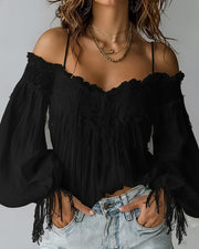 Dames Getailleerde Blouse – Met Off-Shoulder Design en Details voor Casual Gebruik