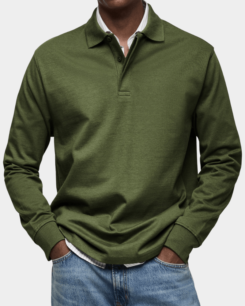 Heren Slim Fit Polo – Lange Mouwen, Geschikt voor Lente en Casual Gebruik