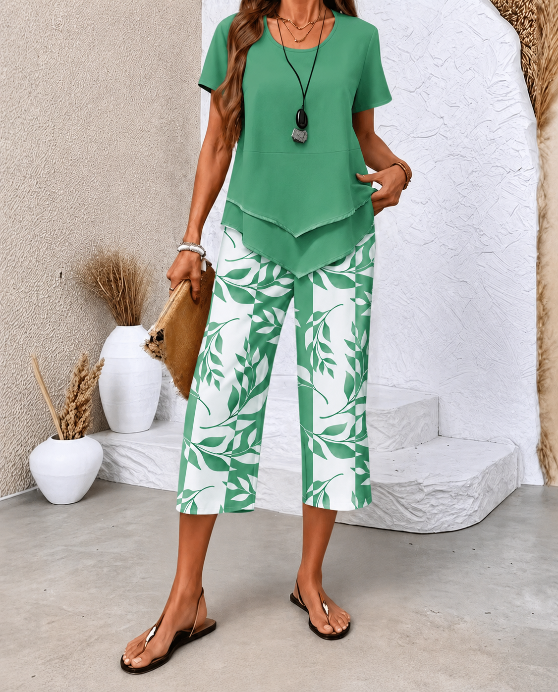 Dames Set – Casual, Geschikt voor Zomer, Met Top en Broek