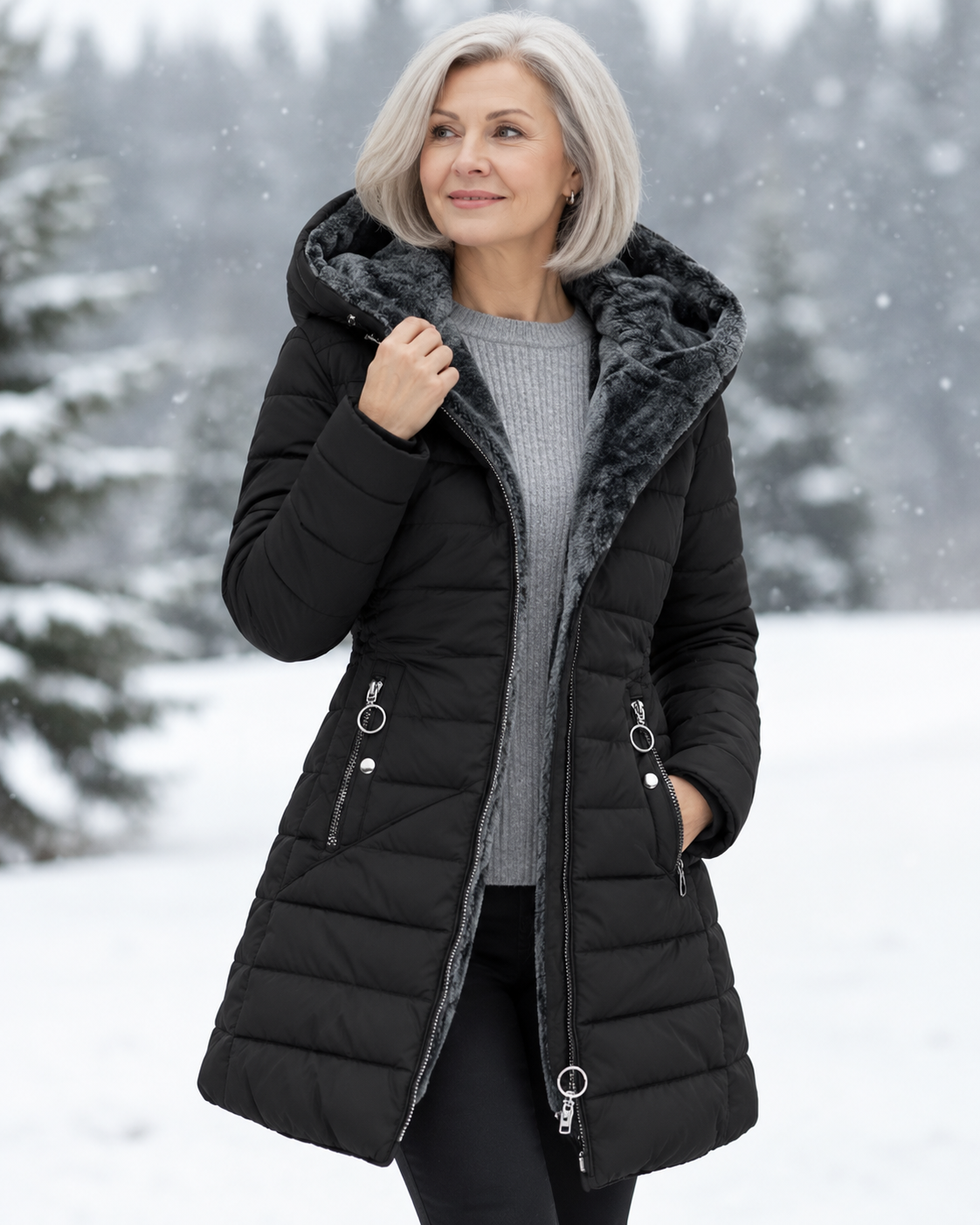 Marja - Warme gewatteerde winterjas met capuchon