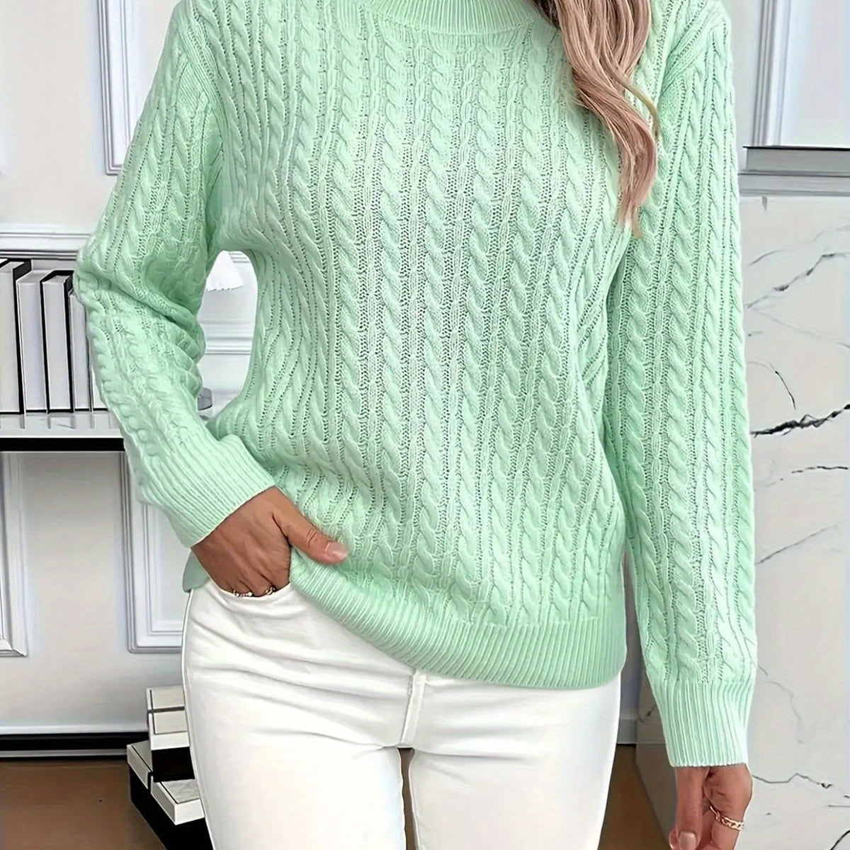 Cozy kabeltrui |  rond halswerk voor vrouwen