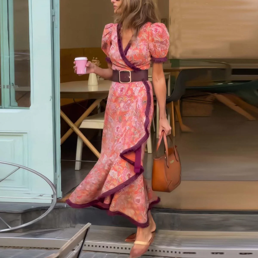Dames Maxi Jurk met Bloemenprint en Strikceintuur bij Taille