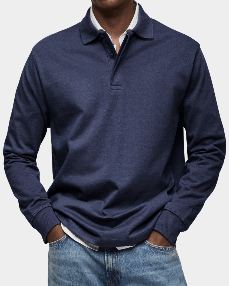 Heren Slim Fit Polo – Lange Mouwen, Geschikt voor Lente en Casual Gebruik