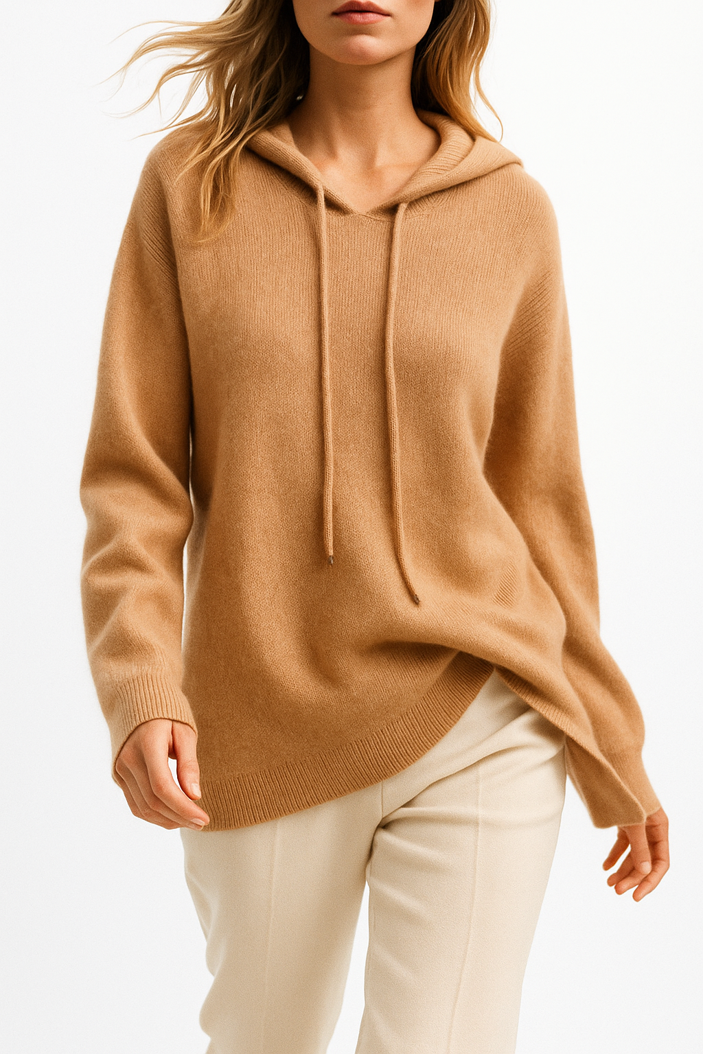 Dames Gebreide Hoodie – Trui met Capuchon, Casual Pullover voor Herfst en Winter
