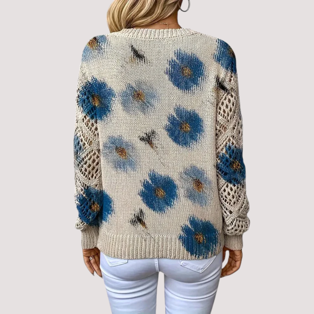 Nancy Dames Trui | Luchtig Gebreid met Bloemen, V-Hals, Comfortabel