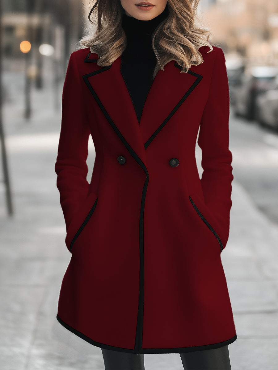 Dames Lange Manteljas – Winterjas met Zwarte Details, Lang Model voor Herfst en Winter