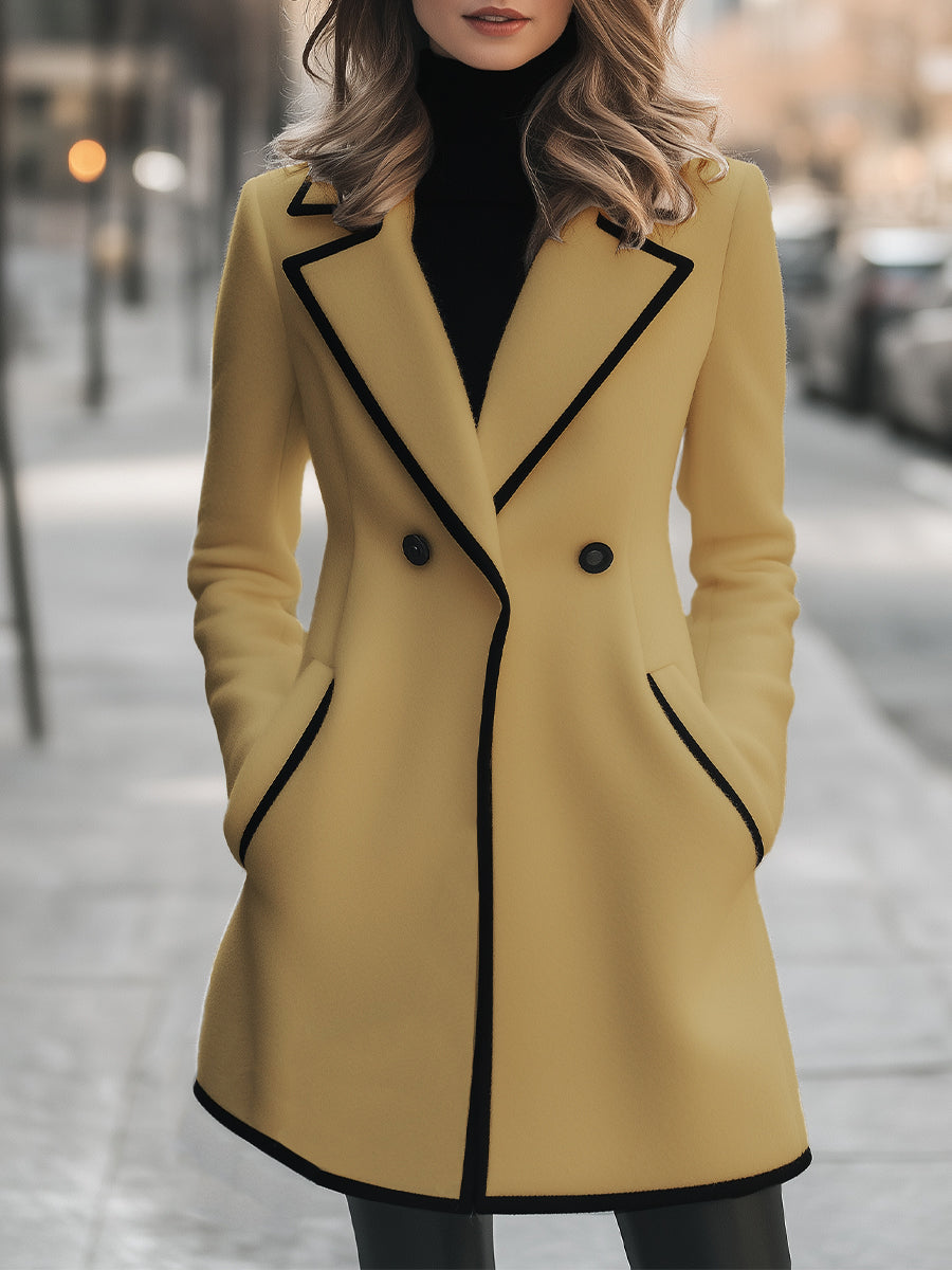 Dames Lange Manteljas – Winterjas met Zwarte Details, Lang Model voor Herfst en Winter