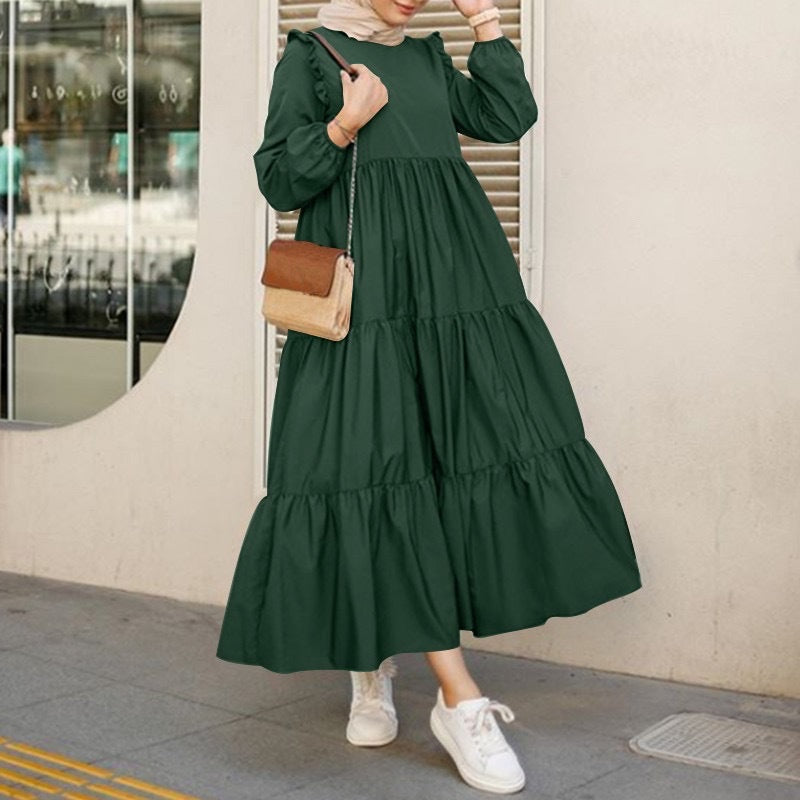 Simona | Midi-jurk voor dames met lange mouwen en ronde hals – elegante en flatterende stijl