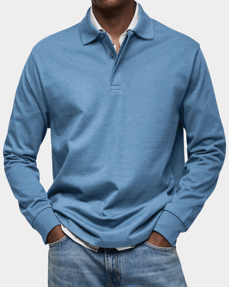 Heren Slim Fit Polo – Lange Mouwen, Geschikt voor Lente en Casual Gebruik