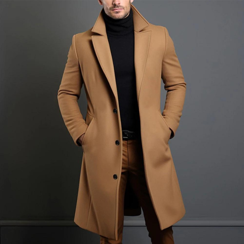 Heren Winterjas Formeel Lange Jas Wollen Look