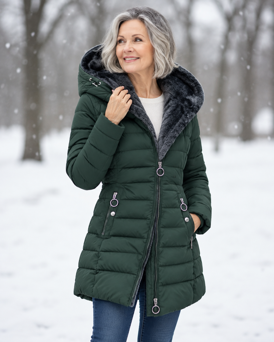 Marja - Warme gewatteerde winterjas met capuchon