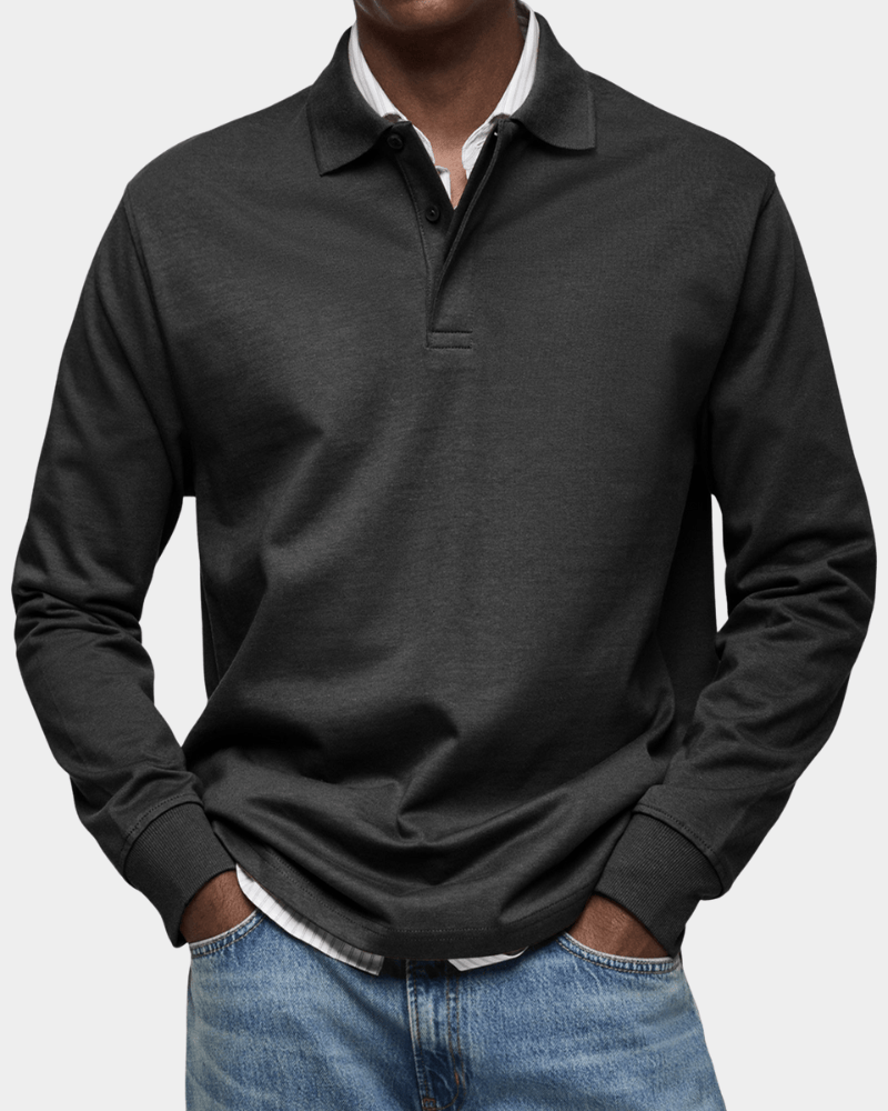 Heren Slim Fit Polo – Lange Mouwen, Geschikt voor Lente en Casual Gebruik